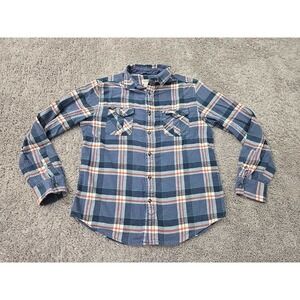 Mossimo Button Up Shirt Mens M Blue Plaid Long Sleeve Chest Pockets Flannel 90s